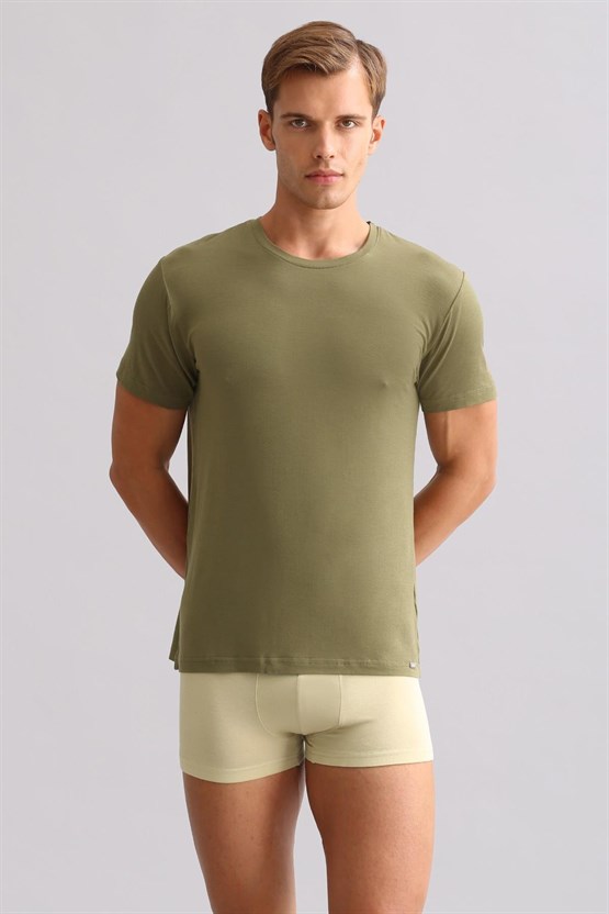 Mısırlı BAMBU ZEUS LUXURY Regular Fit Bisiklet Yaka Fanila / T-Shirt Haki Zeytin