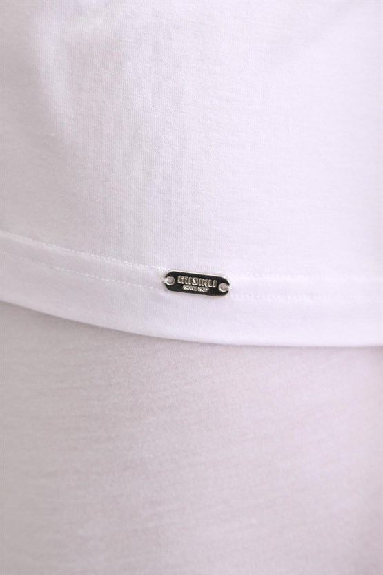 Mısırlı BAMBU ZEUS LUXURY Regular Fit V Yaka Fanila / T-Shirt Beyaz