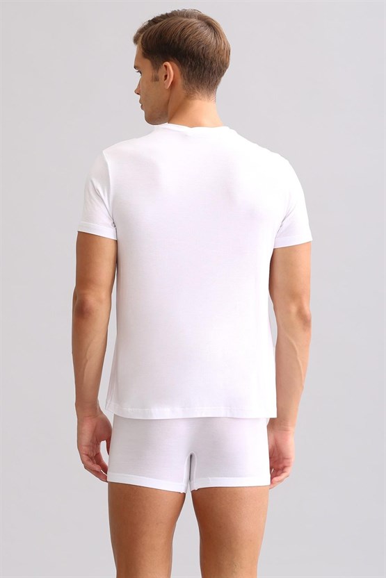 Mısırlı BAMBU ZEUS LUXURY Regular Fit Bisiklet Yaka Fanila / T-Shirt Beyaz