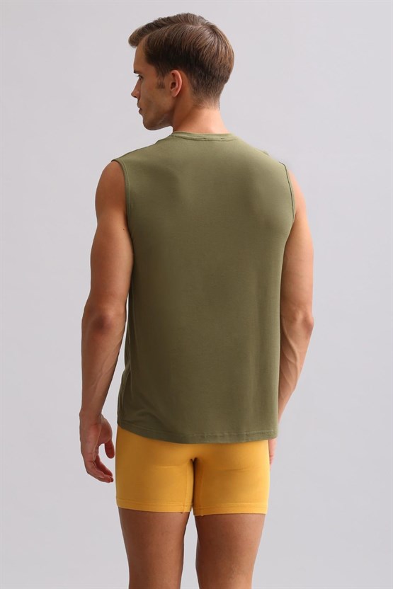 Mısırlı BAMBU ZEUS LUXURY Regular Fit V Yaka Sporcu Atlet / T-Shirt Haki Zeytin
