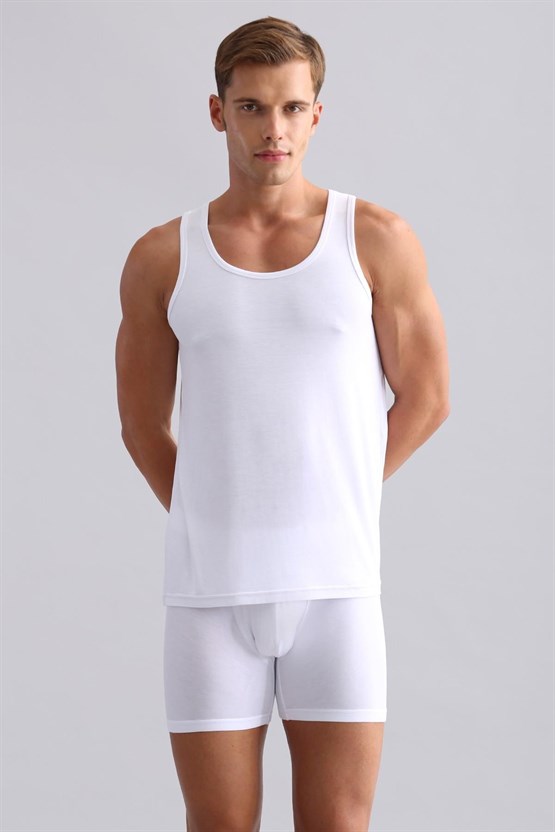 Mısırlı BAMBU ZEUS Regular Fit Basic Atlet / T-Shirt Beyaz