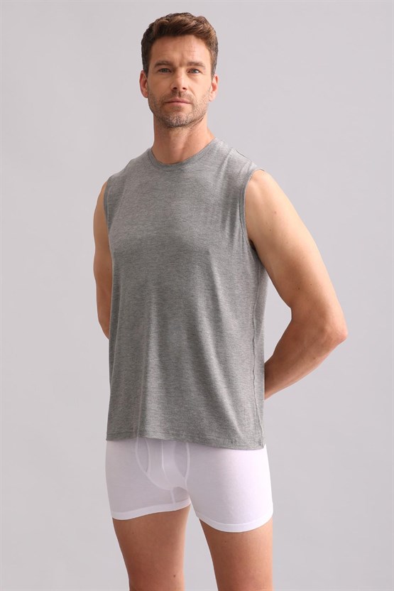 Mısırlı BAMBU ZEUS Regular Fit Bisiklet Yaka Sporcu Atlet Melanj Gri