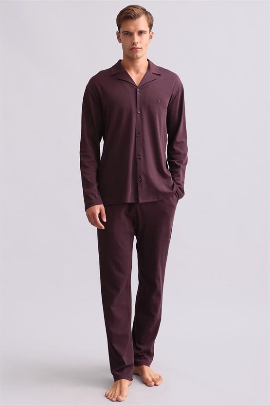 Mısırlı Erkek Bambu Gömlek Pijama Takımı Bordo