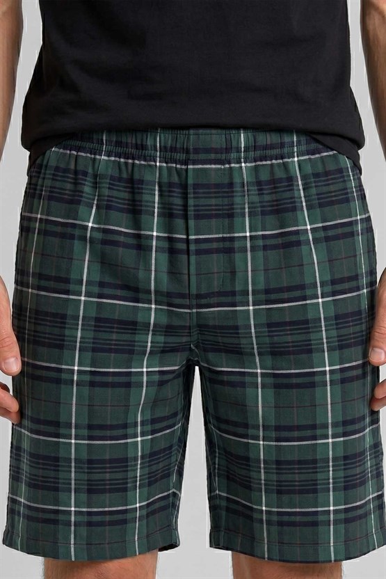 Mısırlı Erkek Ekoseli Kısa Short Pijama Zümrüt Yeşil