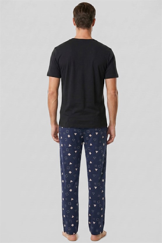 Mısırlı Erkek Geometrik Desen Alt Pijama Lacivert