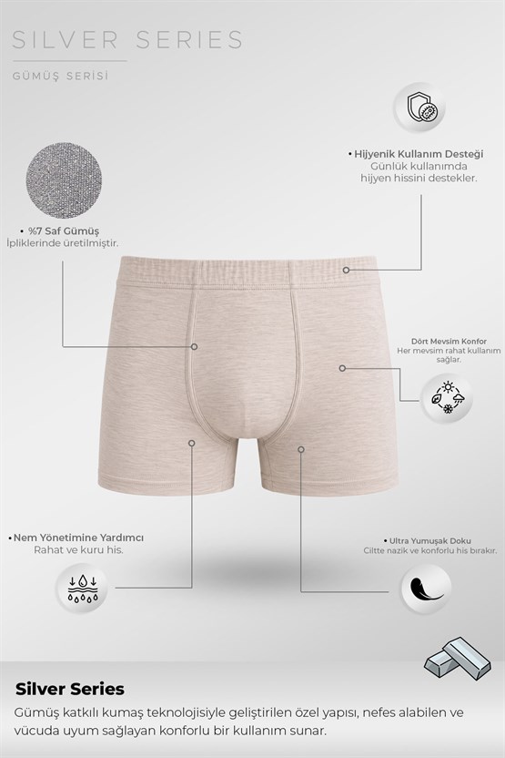 Mısırlı Erkek Gümüş Kısa Boxer Gri Melanj