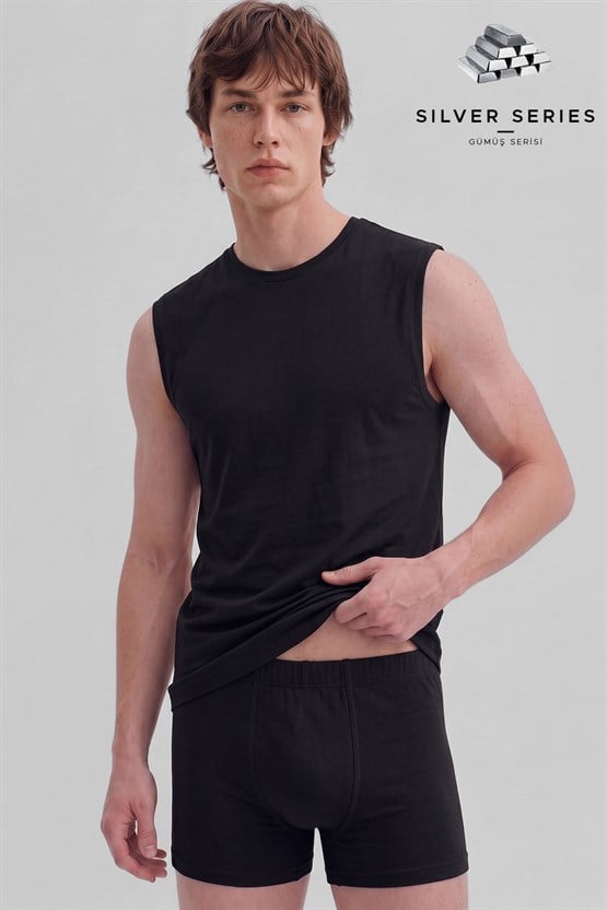 Mısırlı Erkek Gümüş Kısa Boxer Siyah