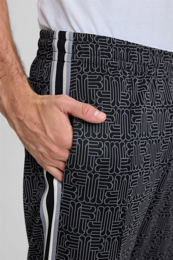 Mısırlı Erkek Monogram Tiktak Detaylı Eşofman Siyah