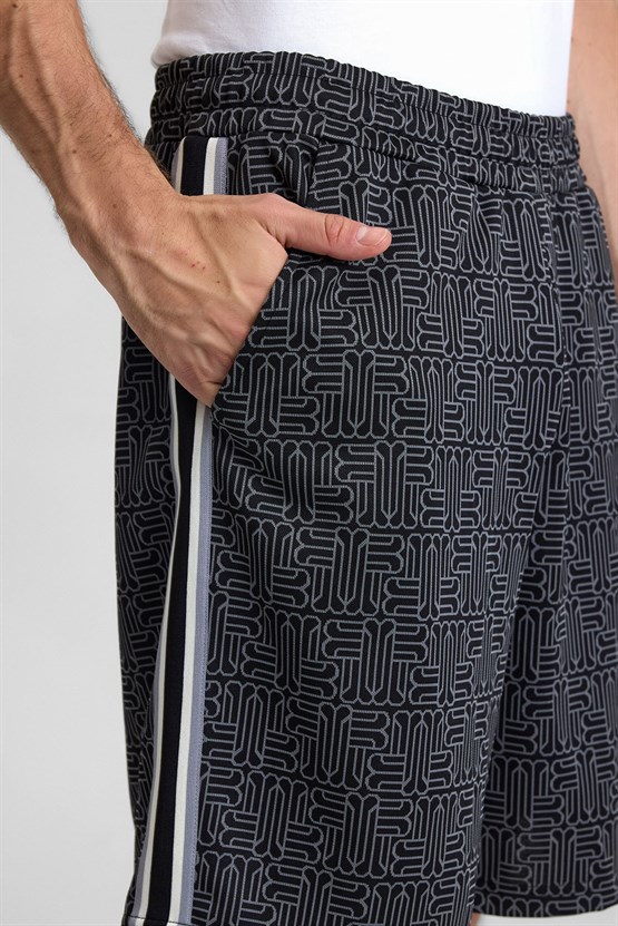 Mısırlı Erkek Monogram Tiktak Detaylı Şort Siyah