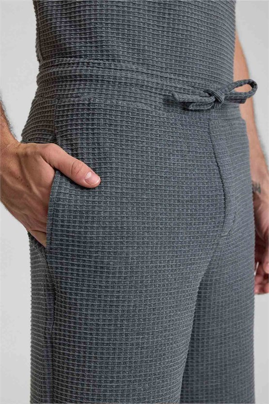 Mısırlı Erkek Jakarlı İnterlok Slim Fit Tshirt Sort Takım Antrasit