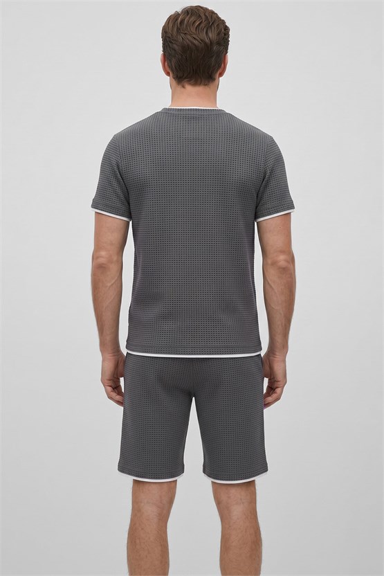 Mısırlı Erkek Jakarlı İnterlok Slim Fit Tshirt Sort Takım Antrasit