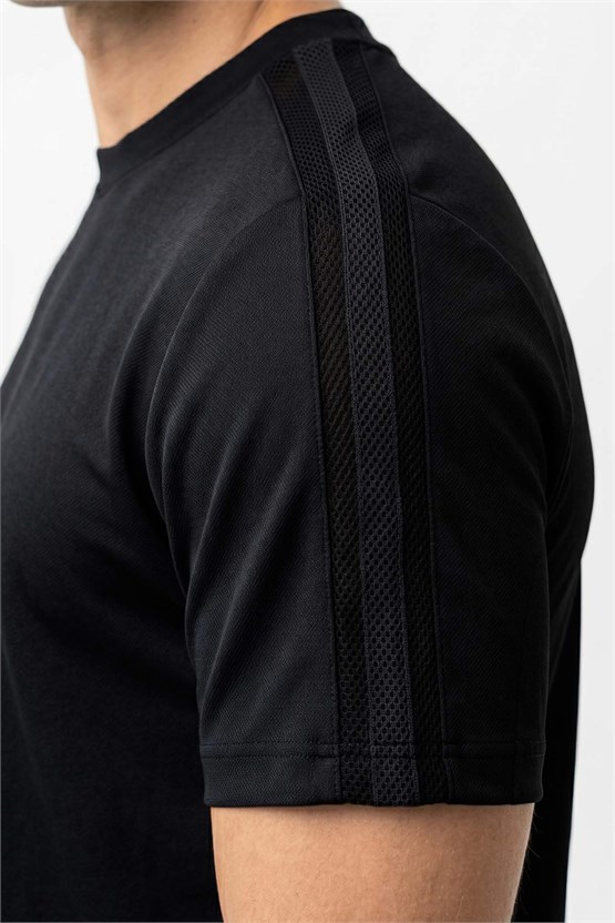 Mısırlı Erkek Jakarlı İnterlok Tiktak Detaylı Tshirt Sort Takım Siyah
