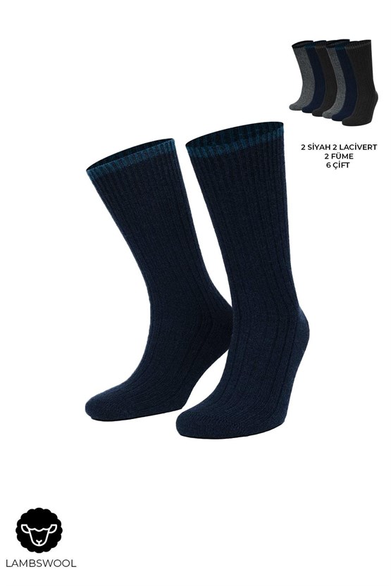 Mısırlı Erkek Kuzu Yünü (Lambswool) 6 Çift Kutulu Soket Çorap Çok Renkli