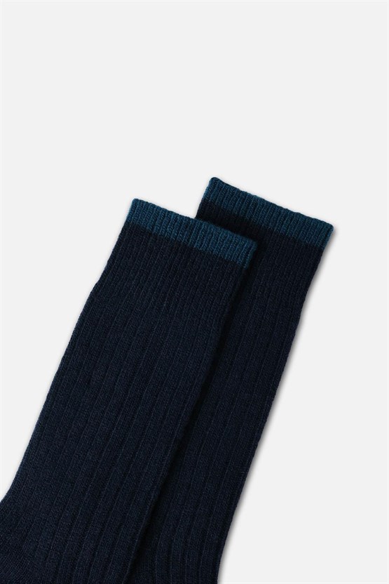 Mısırlı Erkek Kuzu Yünü (Lambswool) Tekli Soket Çorap Lacivert