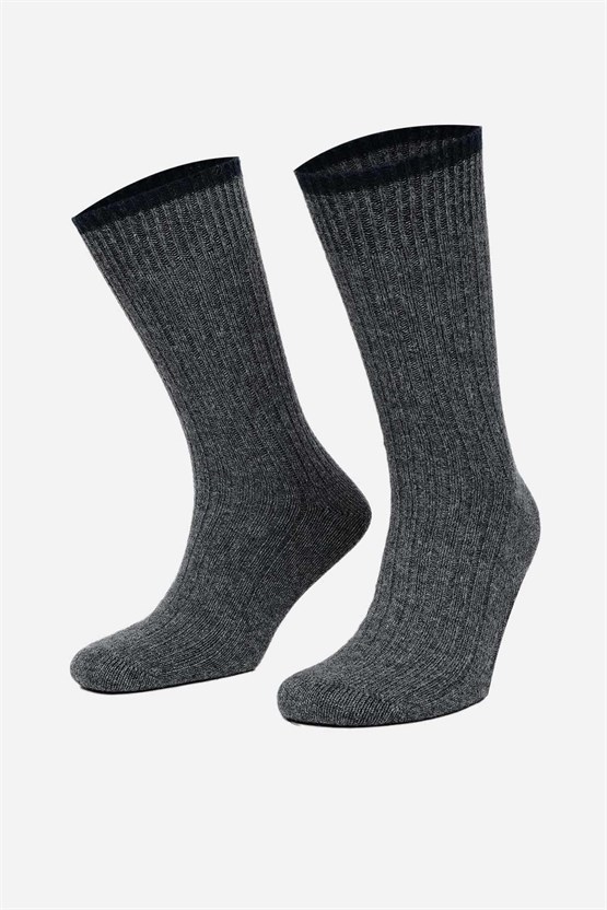 Mısırlı Erkek Kuzu Yünü (Lambswool) Tekli Soket Çorap Füme