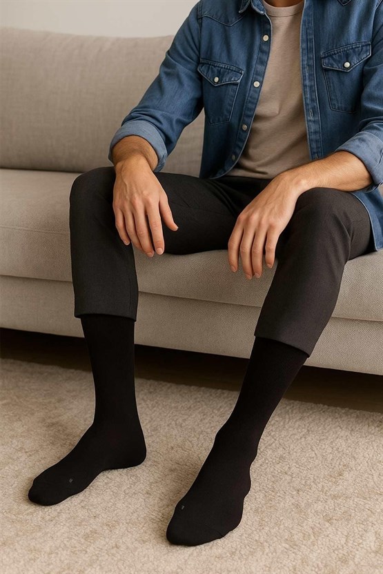 Mısırlı Erkek Merserize Ergonomik NAKIŞLI 6 Çift Süper İnce Soket Çorap Siyah