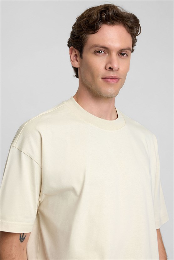 Mısırlı Erkek Oversize T-shirt Ekru