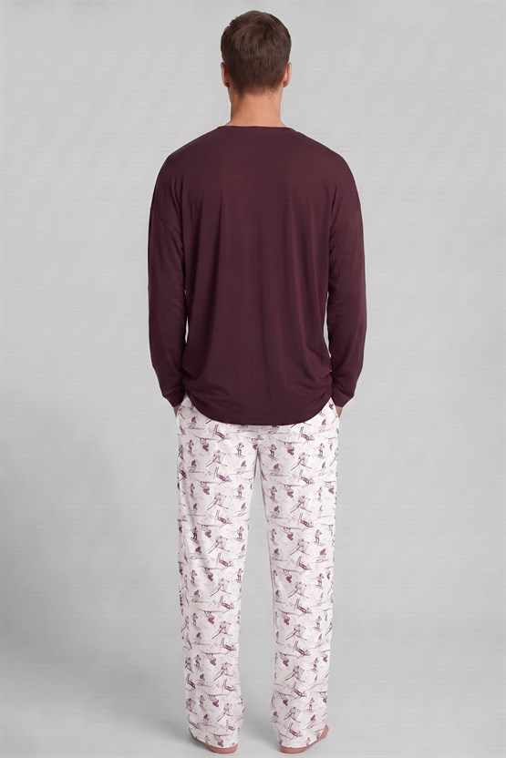Mısırlı Erkek Pamuk Baskılı Pijama Takım Bordo