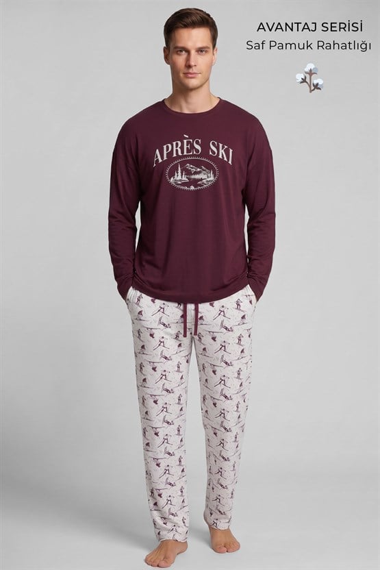 Mısırlı Erkek Pamuk Baskılı Pijama Takım Bordo