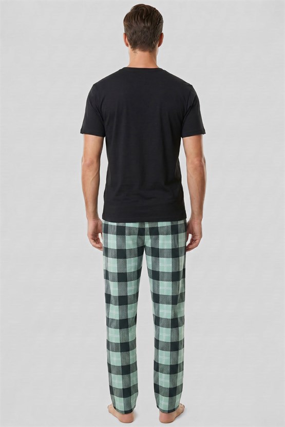 Mısırlı Erkek Pamuk Ekoseli Pijama Takım Mint