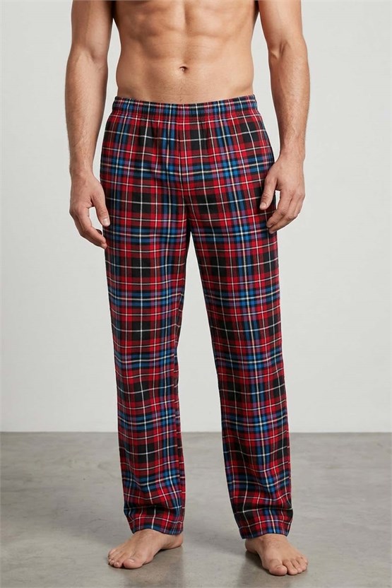 Mısırlı Erkek Pamuk Ekoseli Alt Pijama Kırmızı