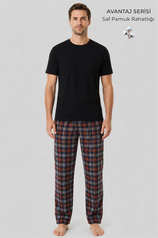 Mısırlı Erkek Pamuk Ekoseli Alt Pijama Oranj