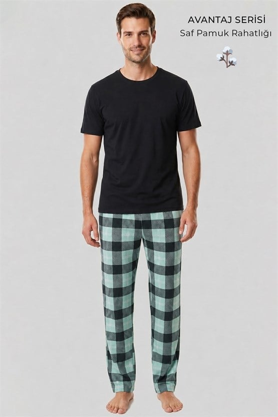 Mısırlı Erkek Pamuk Ekoseli Pijama Takım Mint