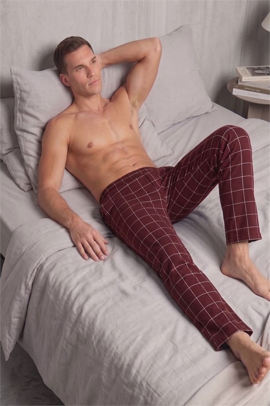 Mısırlı Erkek Pamuk İnce Ekoseli Alt  Pijama Bordo