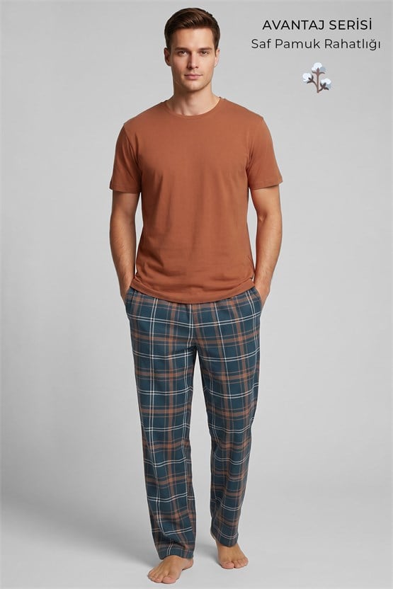 Mısırlı Erkek Pamuk Kısa Kol Pijama Takım Oranj