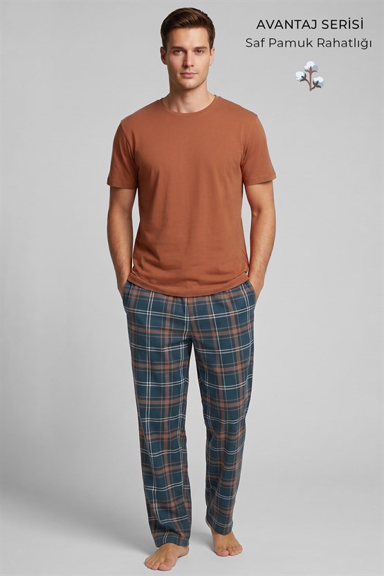 Mısırlı Erkek Pamuk Kısa Kol Pijama Takım Oranj