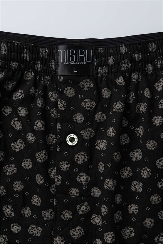 Mısırlı Erkek Pamuk Köşe Üçgen Relax Fit Boxer Geometrik Desen/Siyah
