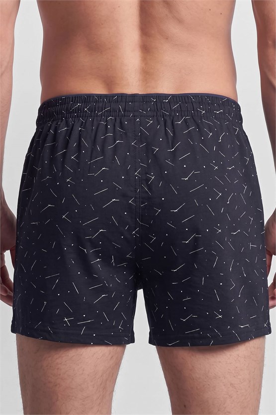 Mısırlı Erkek Pamuk Köşe Üçgen Relax Fit Boxer Çizgi Desenli/Lacivert