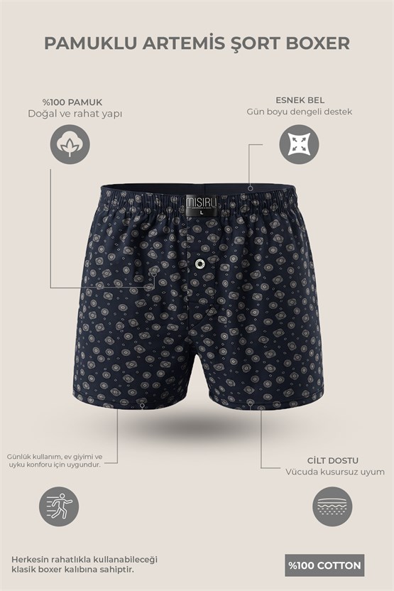 Mısırlı Erkek Pamuk Köşe Üçgen Relax Fit Boxer Motifli Desen/Lacivert
