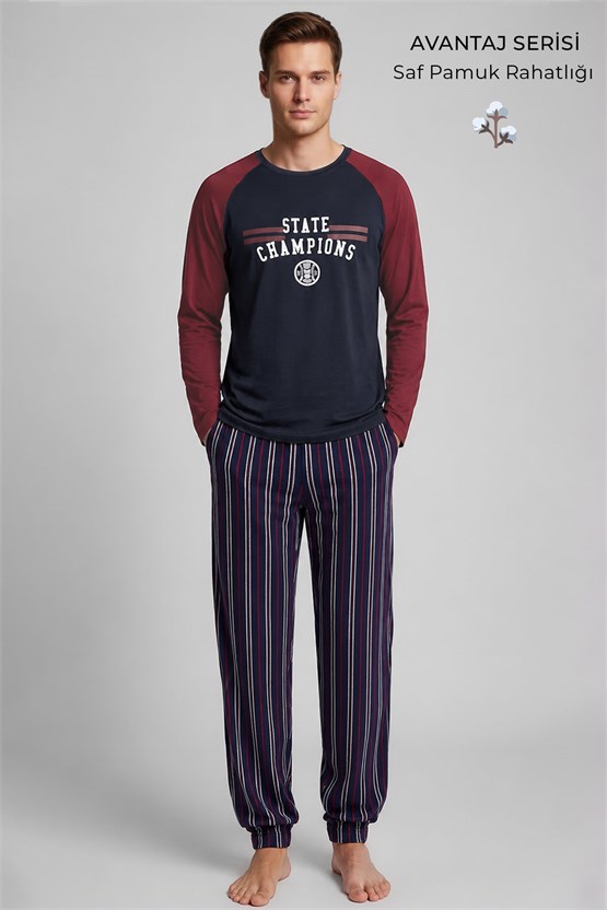 Mısırlı Erkek Pamuk Reglan Kol Pijama Takım Lacivert