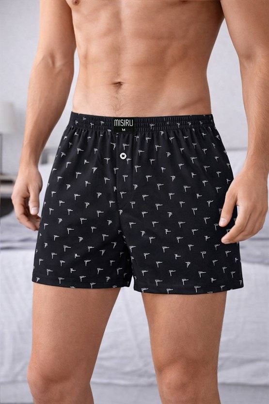 Mısırlı Erkek Pamuklu Artemis Desenli Şort Boxer Siyah