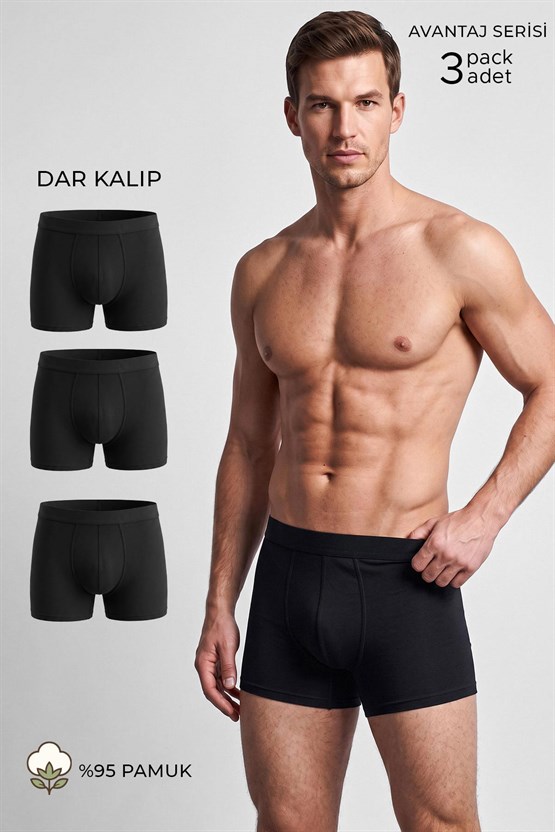 Mısırlı Erkek Pamuklu Ekonomik Üçlü  Boxer Siyah
