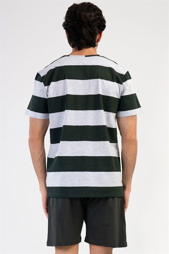 Mısırlı Erkek Pamuklu Kısa Kollu Şort Pijama Takımı Gri Melanj