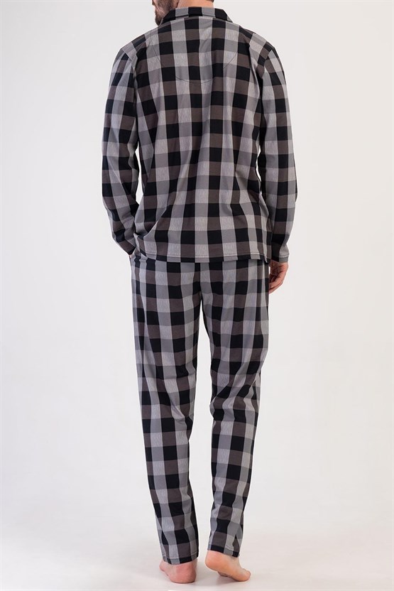 Mısırlı Erkek Pamuklu Uzun Kollu Pijama Takımı Siyah