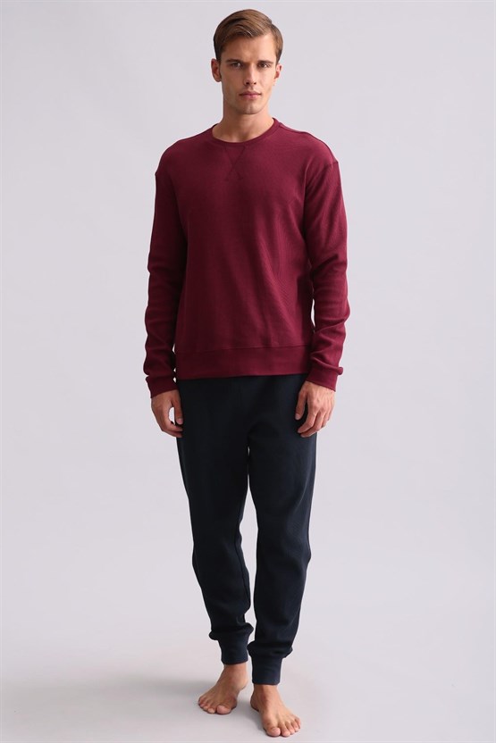 Mısırlı Erkek Pamuklu Uzun Kollu Pijama Takımı Bordo