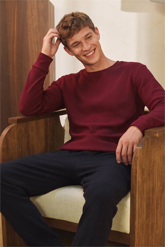 Mısırlı Erkek Pamuklu Uzun Kollu Pijama Takımı Bordo