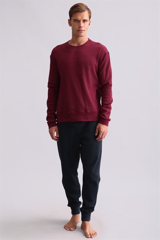 Mısırlı Erkek Pamuklu Uzun Kollu Pijama Takımı Bordo