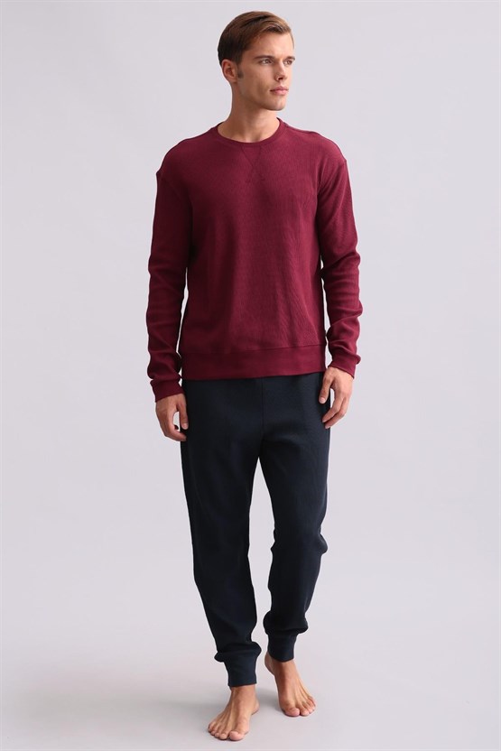 Mısırlı Erkek Pamuklu Uzun Kollu Pijama Takımı Bordo
