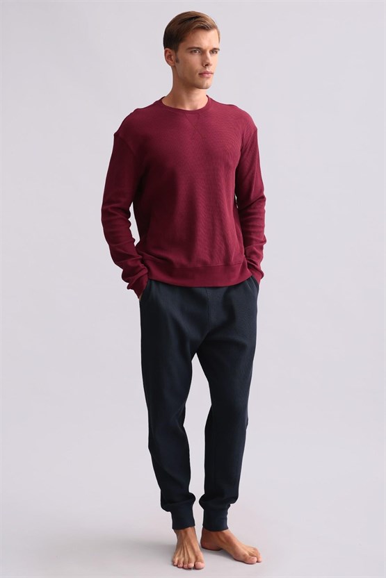 Mısırlı Erkek Pamuklu Uzun Kollu Pijama Takımı Bordo