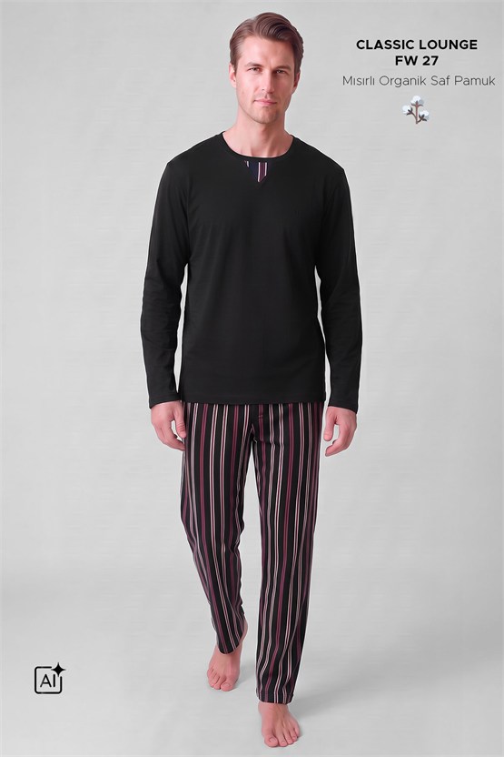 Mısırlı Erkek Pamuklu V Yaka Pijama Takım Siyah
