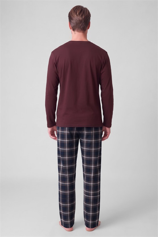 Mısırlı Erkek Pamuklu V Yaka Pijama Takım Bordo