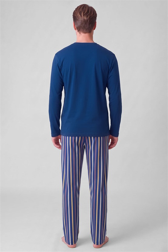 Mısırlı Erkek Pamuklu V Yaka Pijama Takım Saks