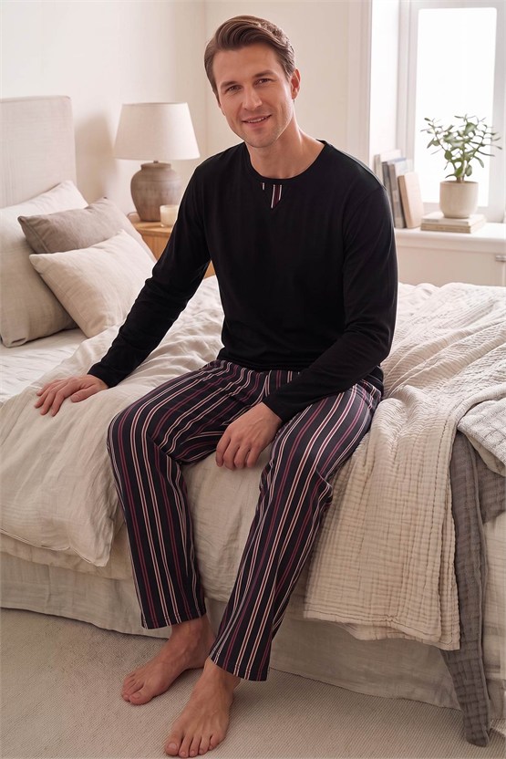 Mısırlı Erkek Pamuklu V Yaka Pijama Takım Siyah