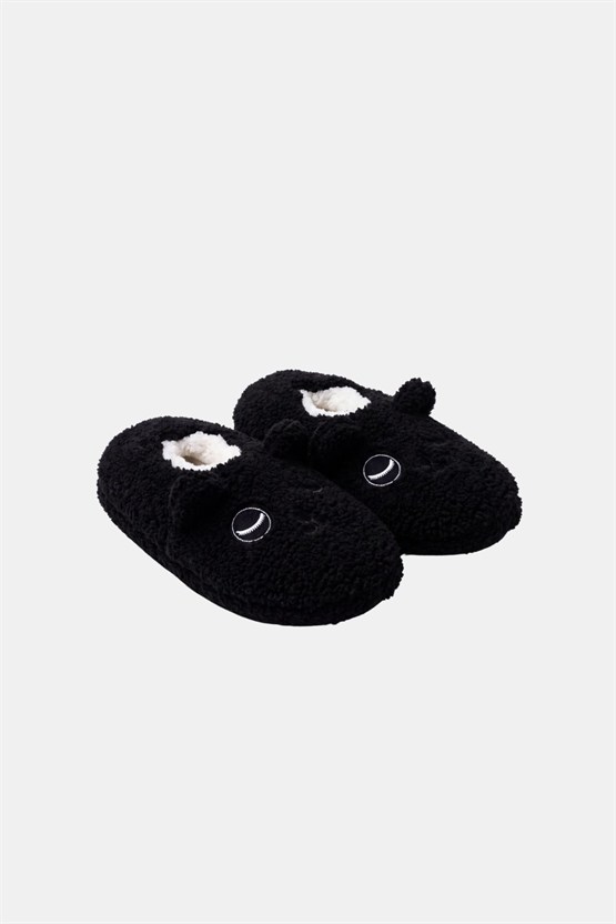 Mısırlı Erkek Panda Figürlü Panduf Siyah