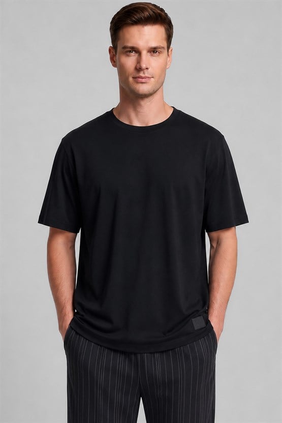 Mısırlı Erkek Relax Fit Penye T-shirt Siyah