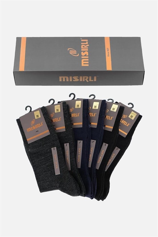 Mısırlı Erkek Soft Wool (Koyun Yünü) Kutulu 6 Çift Soket Çorap Çok Renkli